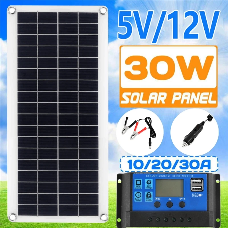 Solar Panel Monocrystalline - Solar Panel Kit 30W 12V Dual